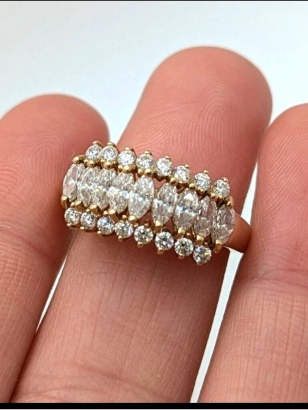 QVC 14K Yellow Gold DQ CZ Diamonique Cluster Princess Marquise 4g Ring Size 7.75